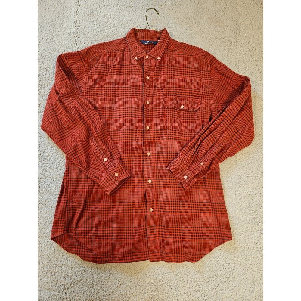Vtg Woolrich Cotton Shirt Mens LARGE Flannel Red Black Plaid Button Down USA